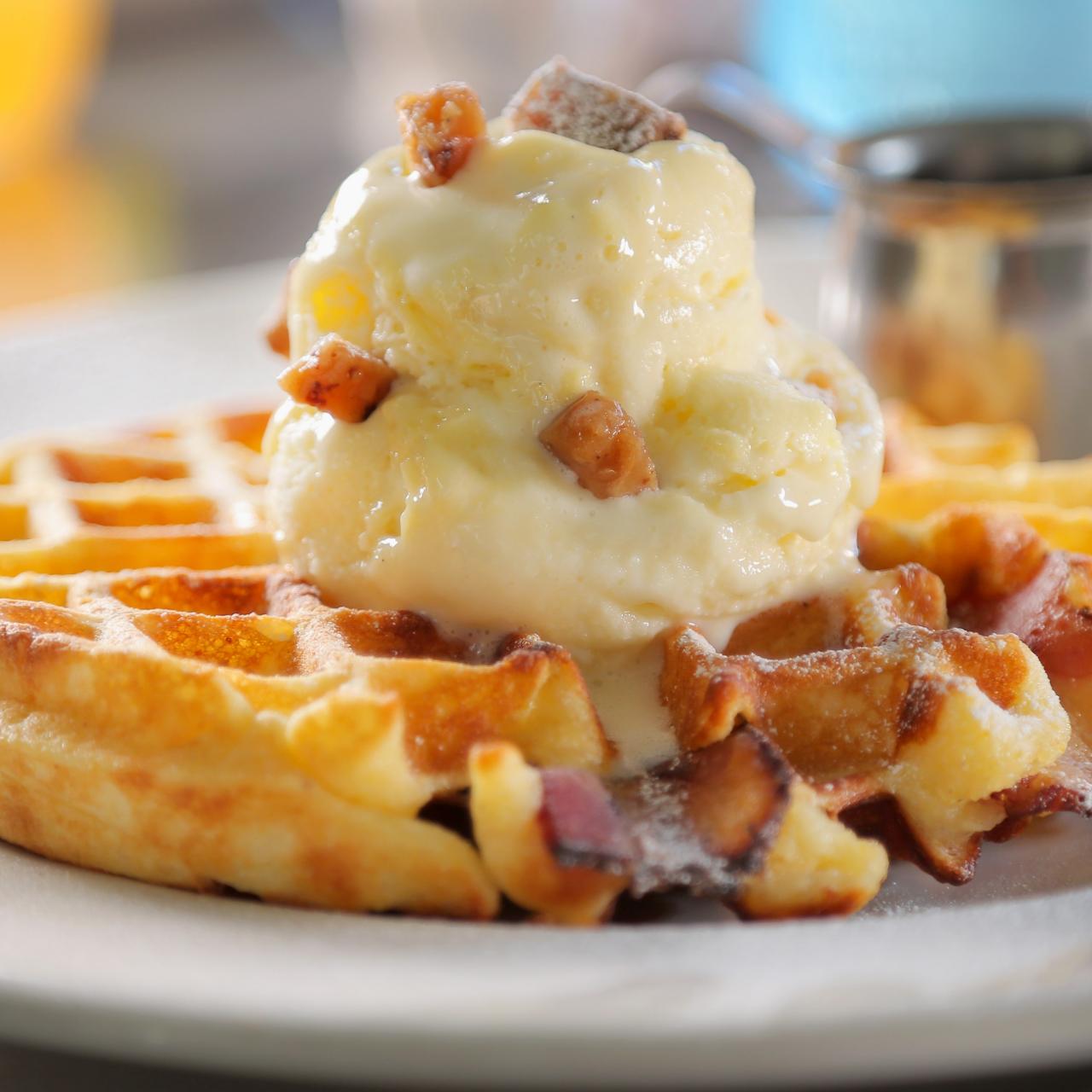 BBB Bacon in the Batter Buttermilk Waffle Bourbon Ice Cream Bacon Toffee